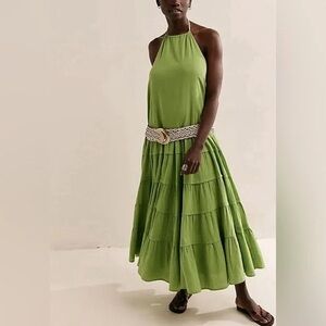 Free People Somewhere Sunny Halter Maxi Dress In Green Size Small NWT
